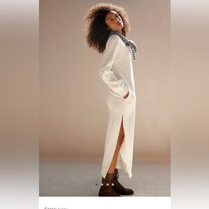 Free People Ivory Midi Sweatshirt Dress with Side Slit